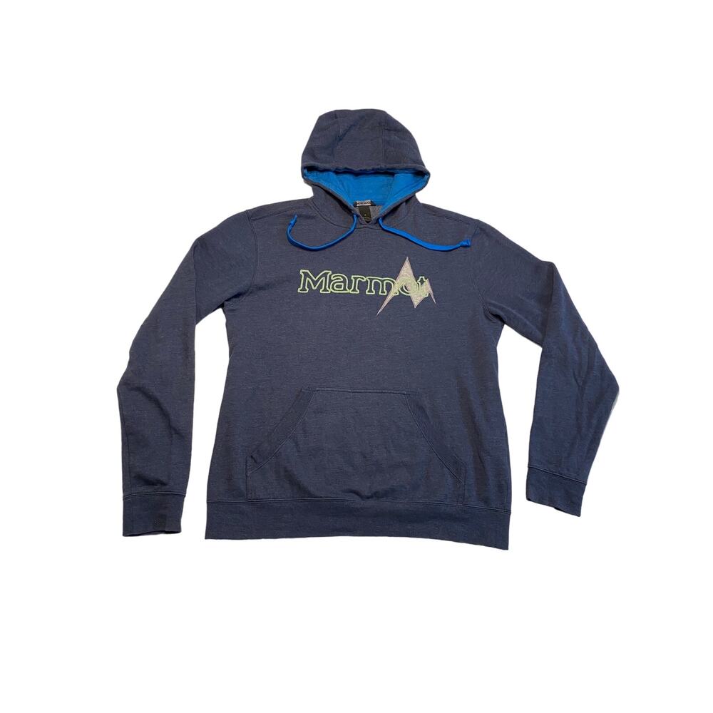 Marmot Pullover Hoodie Sweatshirt Blue Fleece Mens Medium Outdoor Hiking